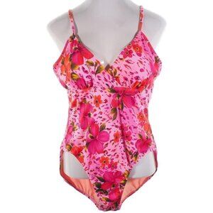 Islander Womens Swimsuit 18 One Piece Pink Floral Adjustable Straps